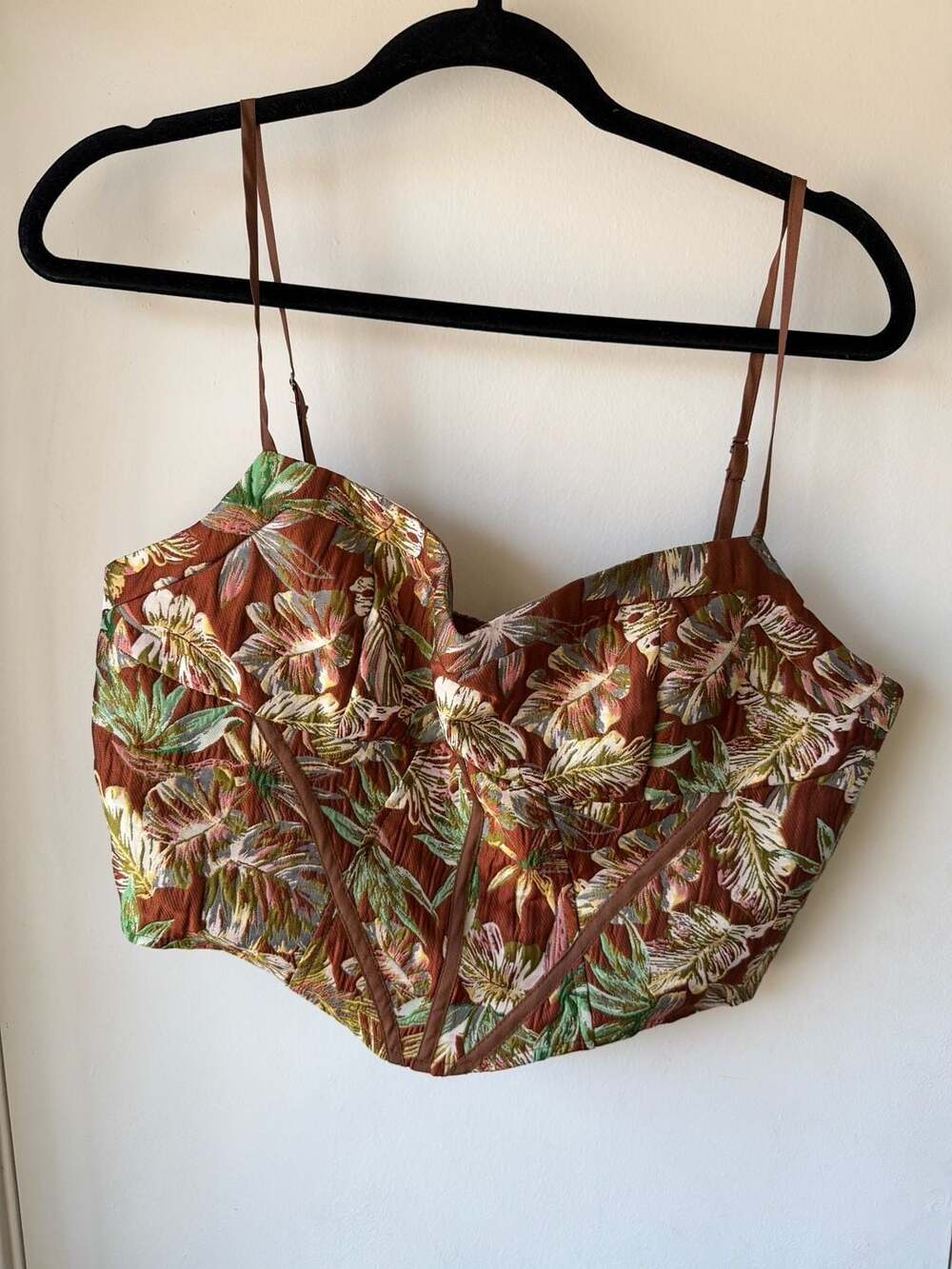 CIDER Women's Brown Tropical Floral Print Corset Bustier Crop Top